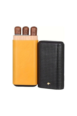 Besthome1 Sarı Siyah Seyahat Sigara Kutusu, Erkekler İçin Dayanıklı Üç Parmak Sigara Tutucu, Hediye