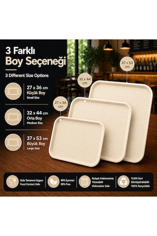 6 Adet Abs Servis Tepsisi Kaymaz Yüzeyli 32x44 Cm Kırçıllı Bej Endüstriyel Kullanıma Uygun, Kırılmaz, Bpa Free 7 Renk Seçenekli