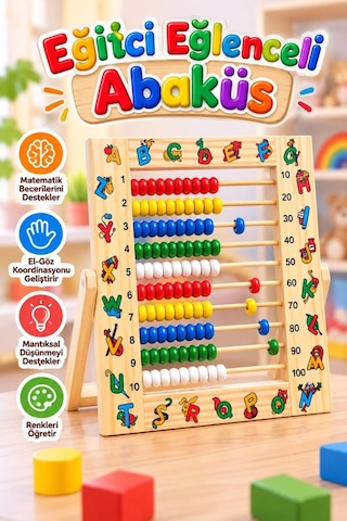 Eğitici Ahşap 1 Den 100 E Kadar Sayma Renkli Boncuklarla Sayı Ve Matematik Öğrenmeye Yardımcı Abaküs