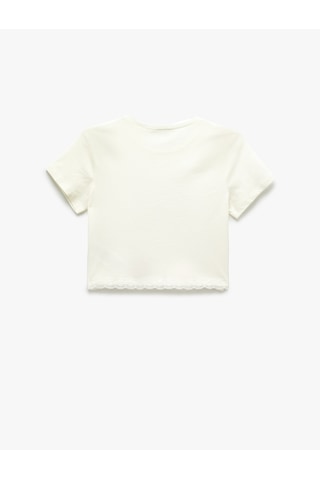 Koton Kısa Kollu Bisiklet Yaka Pamuklu Fiyonk Baskılı Crop Pijama Üstü Beyaz 5slk40107mk Beyaz