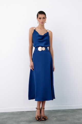 Sateen Kemer Aksesuarlı Kloş Etek - Lacivert-135073 Lacivert