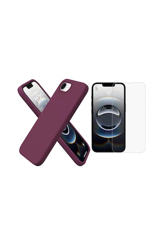 Apple Uyumlu iPhone 16e İçi Kadife Lansman Kılıf Ve Temperli Cam Ekran Koruyucu Koyu Mor