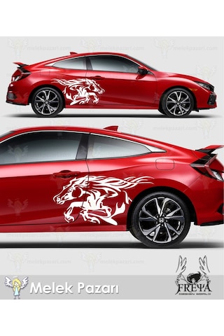 150x75cm-At Araba Arka Çamurluk Sticker, Koşan At Araba Yan Kapı