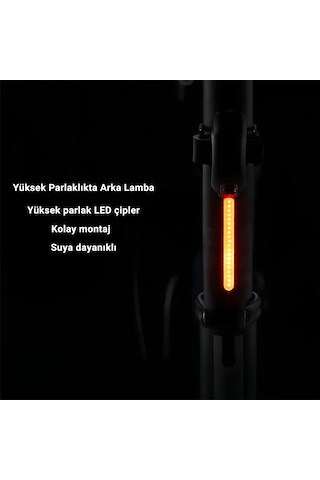 8821 Usb Şarjlı Bisiklet Arka Lamba Cob Led, 3 Modlu, Type-c, Damla Tasarım Siyah