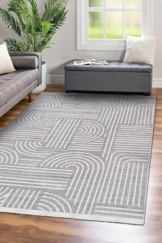 Revna Gri Yıkanabilir Halı Kaydırmaz Tabanlı Pamuk Dokuma Salon Mutfak Koridor İçin Gri