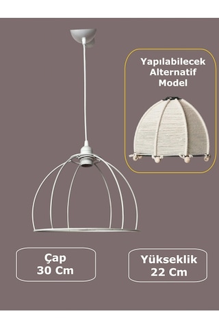 Yarım Küre Avize Teli , İskeleti 30x22 Cm Beyaz Statik Boyalı Duy Takımı Dahil Beyaz