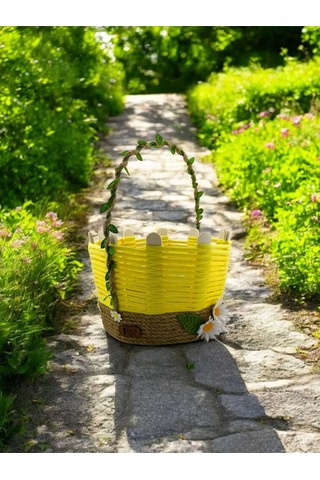 Çok Amaçlı Hasır Sepet Takı Organizer El Yapımı Makyaj Komidin Banyo Kullanımı Sarı