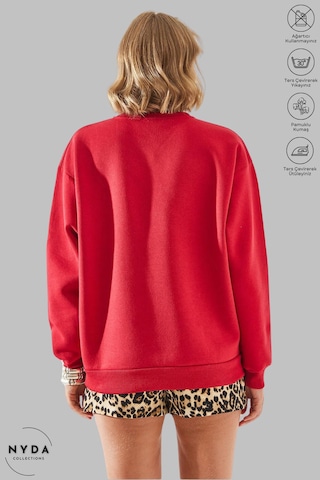 Unisex Uzun Kollu Winnie The Pooh Baskılı Bisiklet Yaka Kapüşonsuz Şardonlu Oversize Sweatshirt Kırmızı