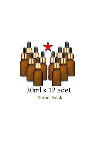 Damlalık, 12 Adet 30ml Damlalıklı Cam Amber Renk Şişe, Metal Gold Damlalık, 12 Adet 30ml Damlalıklı Cam Amber Renk Şişe, Metal Gold