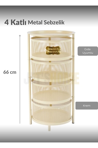 4 Katlı Sebzelik Açılır Metal Patates Soğan Sepeti Paslanmaz Meyvelik Organizer Sepet Krem Krem