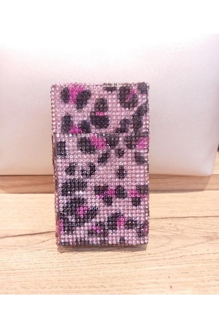 Nesgıft Pembe Leopar Swarovski Taşlı Slim (İnce) Uzun Sigara Kutusu