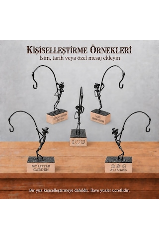 Kişiye Özel Sukulent Askısı – El Yapımı Metal Heykel ve Ahşap Kaide SPH003