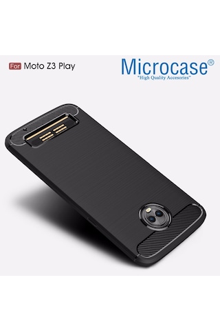 Motorola Moto Z3 Play Brushed Carbon Fiber Silikon Tpu Kılıf+Cam