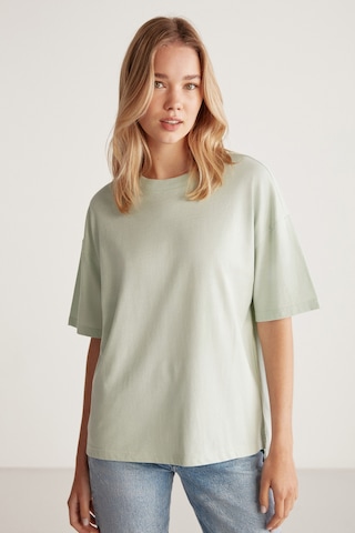 Grımelange Jemmy Kadın Relaxed Kalıp Bisiklet Yaka %100 Pamuk Kısa Kollu Basic Mint Yeşil T-shirt