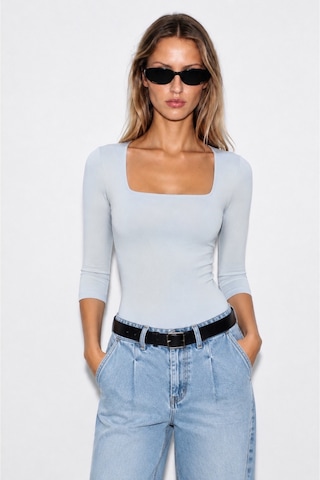 Feg Store Buz Mavisi Uzun Kollu Kare Yaka Alttan Çıtçıtlı Body Mavi