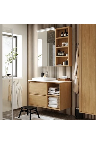Ikea Hagaån Açık Banyo Alt Dolabı, Meşe Görünümlü, 40x48x63 Cm