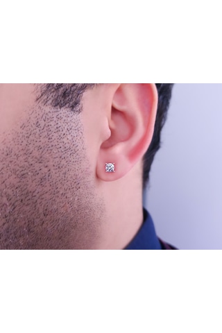 Beyaz Topaz Taşlı Modern Tektaş Erkek Küpesi 0802e0033