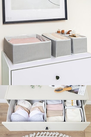 Çekmece İçi 4 Lü Bölmeli Bez Organizer Düzenleyici Açık Gri