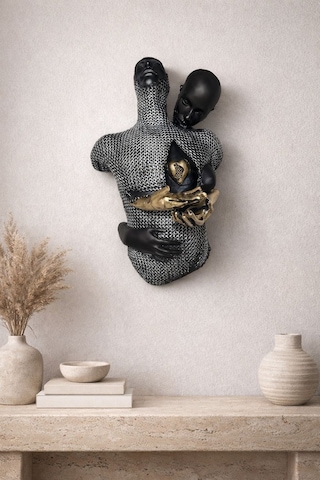 Modern Aşk Temalı Dekoratif Heykel 47 Cm Soyut Çift Figürlü Altın Detaylı Biblo