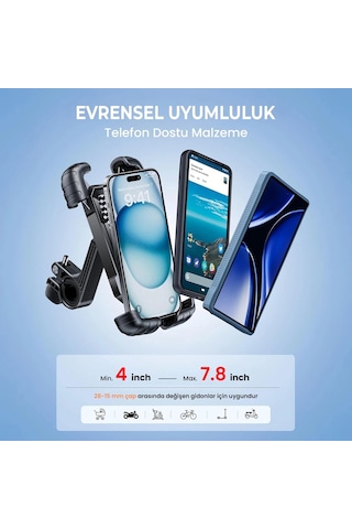 360 Derece Ayarlanabilen Gidon Bağlantılı Bisiklet Motosiklet İçin Abs 4-7.8 İnç Telefon Tutucu Siyah