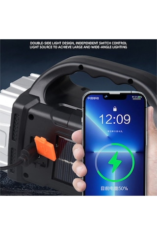 Ccgloball Çok Fonksiyonlu Güneşli Led 7 Işık Modlu Pil Şarj Cihazı Gümüş