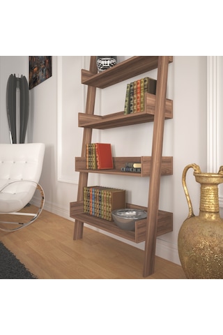 Pasifichome Only Raflı Ceviz Merdiven Kitaplık / Duvara Monte Kitaplık