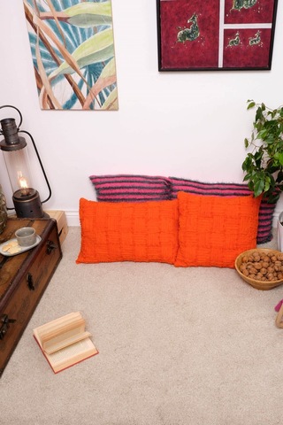 Peraluna Foam Pıllow Şifon Şerit Triko Yastık Kılıfı 45x45 Cm Turuncu - Turuncu