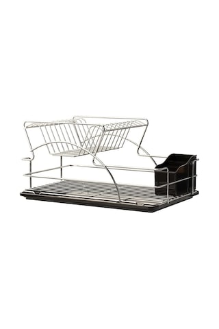 Teknotel İki Katlı Tabaklık Bulaşıklık Krom+Siyah Kb009