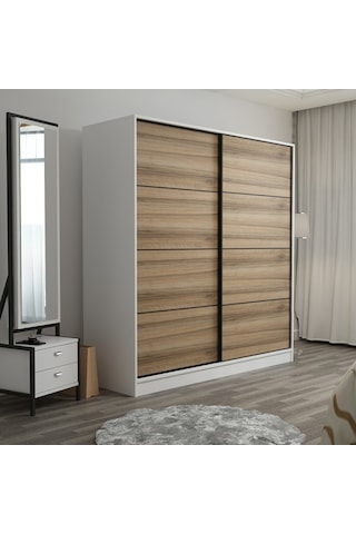 Minar Kale 2 Kapaklı Sürgülü Dolap 180 Cm - Beyaz/dore 210cm