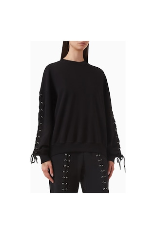 Rotate Birger Christensen Lacing Organik Kot Siyah, Oversize Kadın Sweatshirt