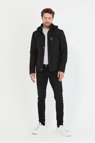 Mero Life İçi Kürklü Kapüşonlu Su ve Rüzgar Geçirmez Softshell Erkek Mont - Siyah