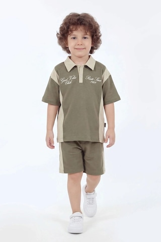 Mnk Baby & Kids Erkek Çocuk %100 Panuk Baskılı Kısa Kollu Şortlu 2li Takım M00846 Yeşil