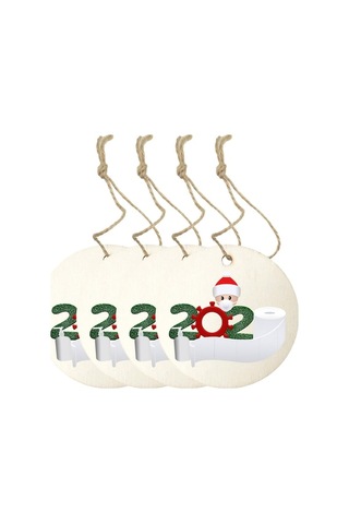 Fortunelane 2020 Evde İzole Anısına Ahşap Noel Ağacı, 4 Adet, 8cm, Kolay Asma, Özel Hediye