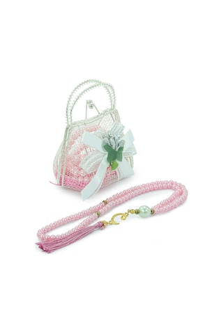 Gümüş Mini Çantalı İnci Tesbihli Mevlüt Hediye Seti - Pembe