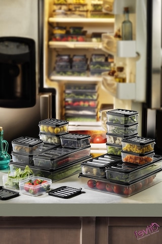 Mikrodalga Ve Difrizde Kullanılabilen Saklama Kabı Seti 18 Li Antrasit S-401 Şeffaf
