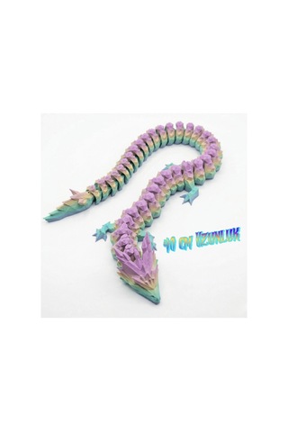 Pastel Gökkuşağı 40 Cm Hareketli Eklemeli Ejderha Figürü - Özel Tasarım 3d Baskı Hediye