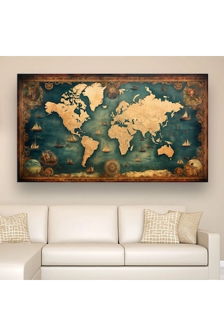 Eski Dünya Haritası Tablo Ev Duvar Salon Ofis Dükkan Hediyelik Dekarasyon Süsü