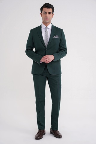 Efor Slim Fit Çift Yırtmaç Düz Yeşil Klasik Takım Elbise Tk 913 Yeşil