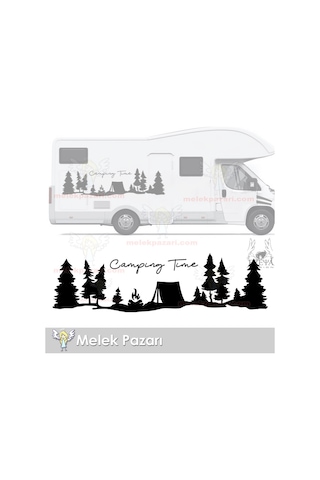 Kamp Zamanı, Camping Time Orman Manzara Karavan Sticker, Kamp Sti