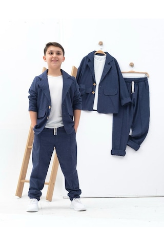Zelhanbrand Erkek Çocuk Keten Takım Elbise 3 Parça Açık Lacivert