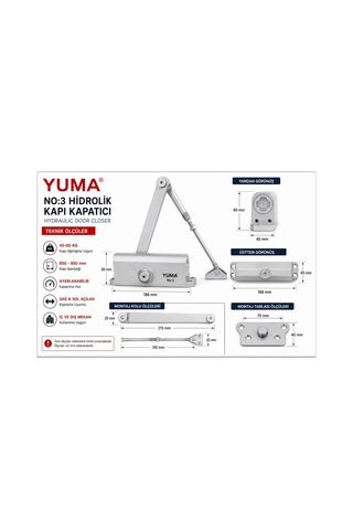 Yuma Hidrolik Kapı Kapatıcı, No 3 Kapı Yayı, Hidrolik Kapı Yayı, Otomatik Kapı Kapatıcı, Kapı Kapatma Mekanizması, Kapı 1 Adet Kapı Hidroliği