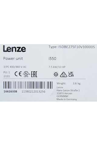 Lenze Power Unit İ550 7.5kw 400/480vac I5dbe275f10v10000s