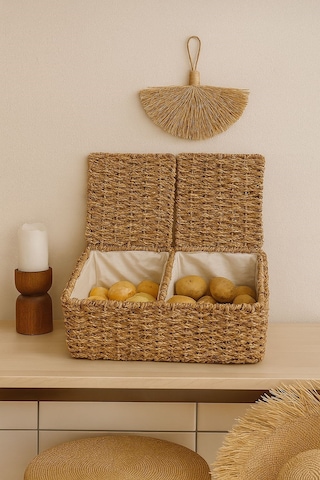 Morponi Hasır 2 Bölmeli Çok Amaçlı Sepet- Patates&soğan Sepeti 39 Cm X 22 Cm Svr Kahverengi