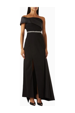 Ac By Aanchal Chanda Embellished Off - Shoulder Scuba Kristal Işlemeli Kadın Elbise Siyah