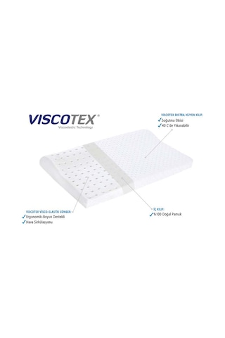 Visco Boyun Destekli Ortopedik Bebek Yastığı 50x30x6/4 cm, Beyaz