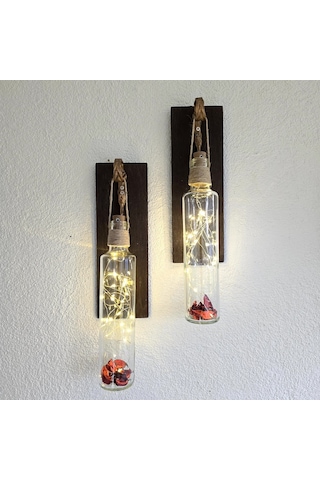 Led Işıklı, Ceviz Renkli Duvar Aplik, 2’Li Set