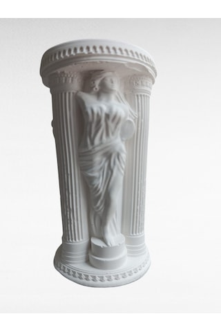 Antik Sütun Heykel Şamdan, Obje, El Yapımı, Ev Dekoru, Masa Dekoru Beyaz