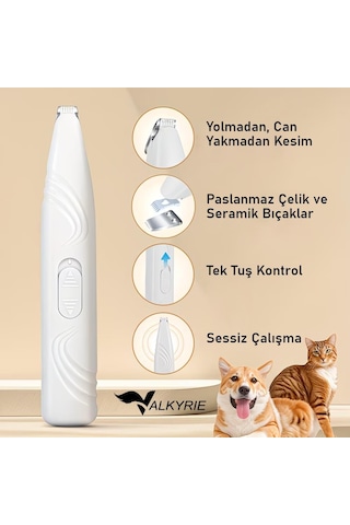 Valkyrie Kedi Köpek Pati Tüy Kesme Makinesi Sessiz Hassas Bölge Traş Cihazı Seramik & Çelik Bıçaklı