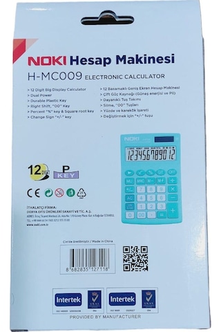 Masaüstü Hesap Makinesi 11x17 Cm 12 Basamaklı Orta Boy Güneş Enerjili 2 Yıl Garantili Turkuaz Çok Renkli