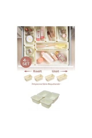 4'lü Set Ayarlanabilir Çekmece Içi Düzenleyici Kutu Uzayıp Kısalabilen Organizer Seti 2a2b Krem